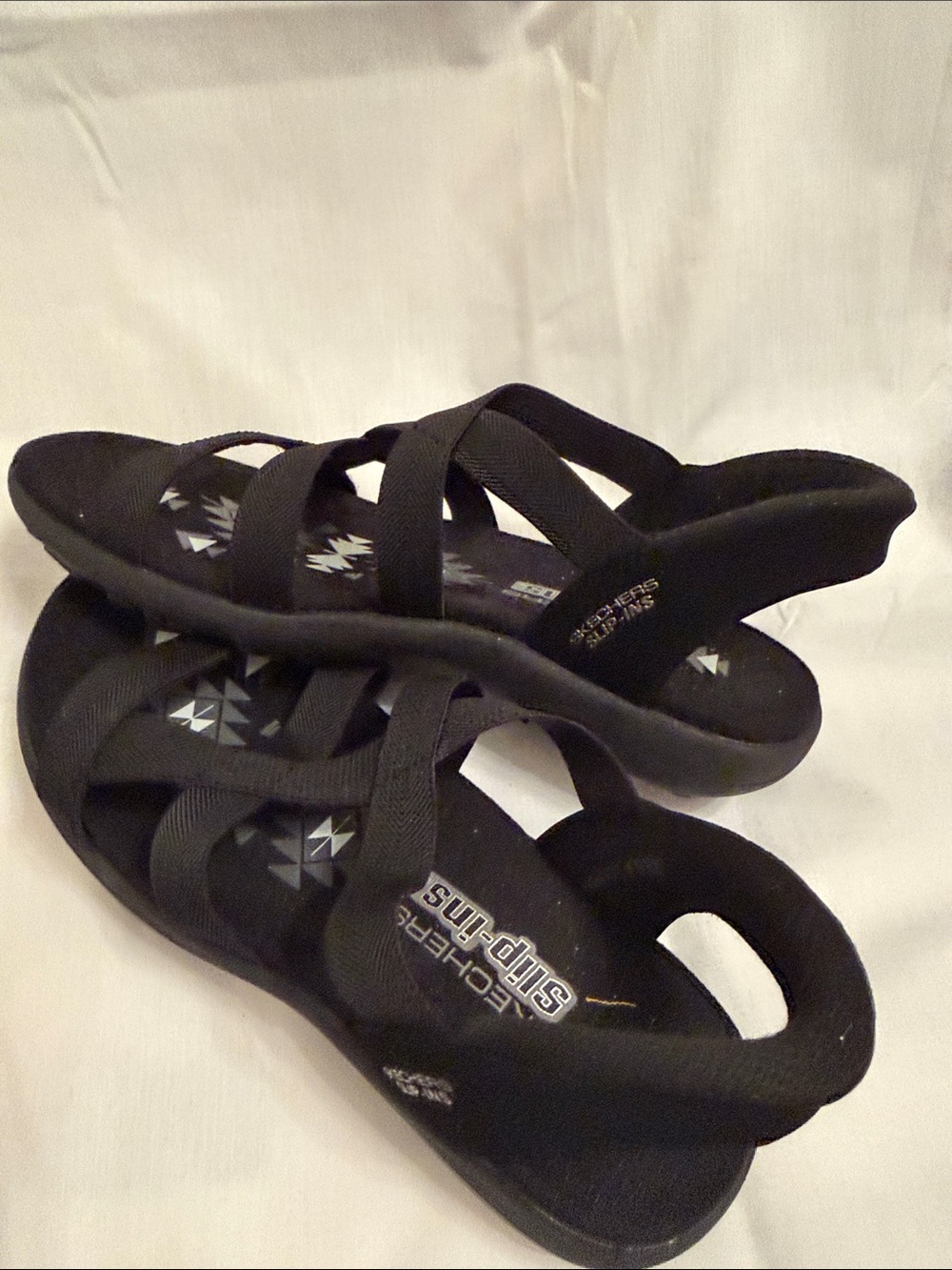 Skechers Women's Black Crisscross Slip-On Sandals